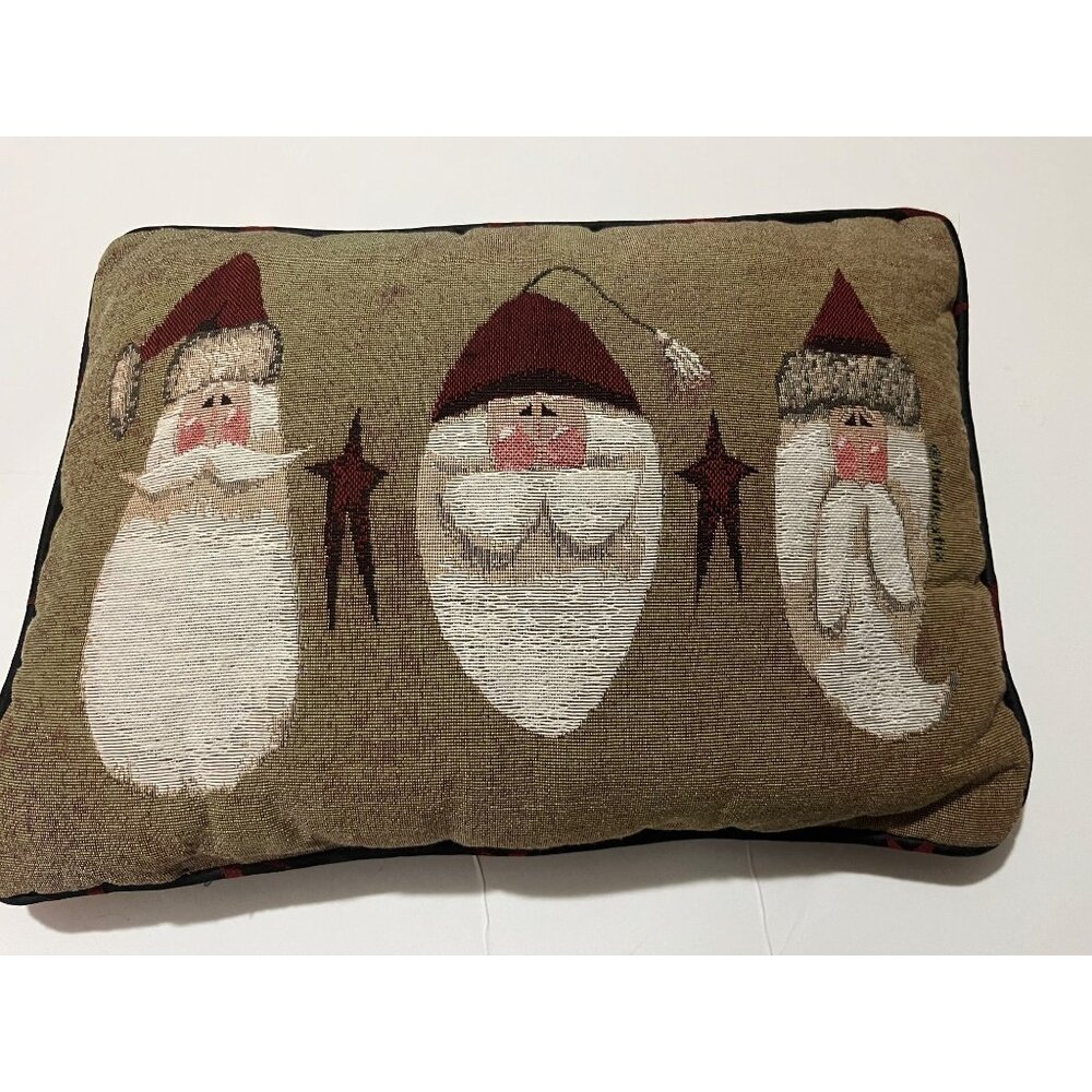Fiddlestix Needlepoint Tapestry Santa-Themed Decor Throw Pillow Red Star Backing